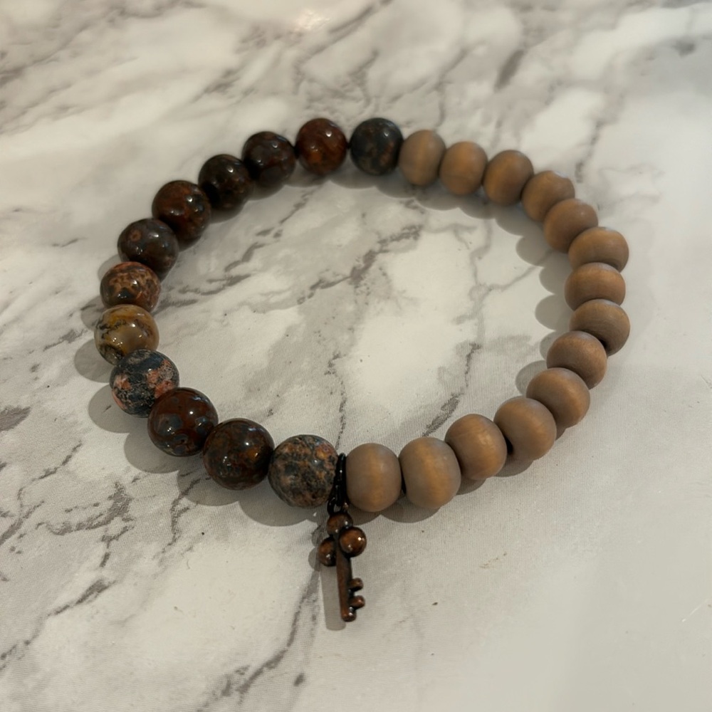 Leopardskin Jasper and Wood Bracelet
